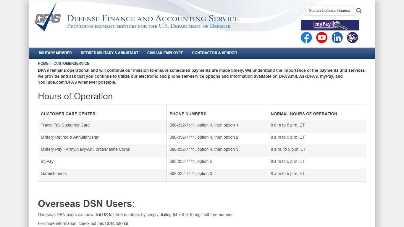 Defense Finance and Accounting Service > customerservice